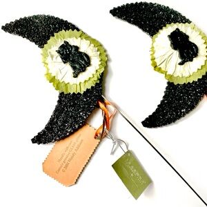 Glass Glitter Black Cat Crescent Moons